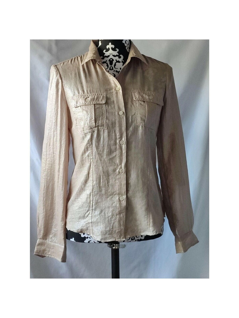 Calvin Klein Long Sleeve Button-Up Shirt in Light Beige